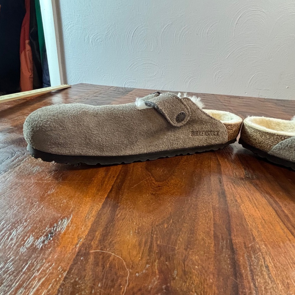Birkenstock Boston Shearling Suede Clogs Taupe Brown Mules Womens 41 L10 M8 - Picture 9 of 15